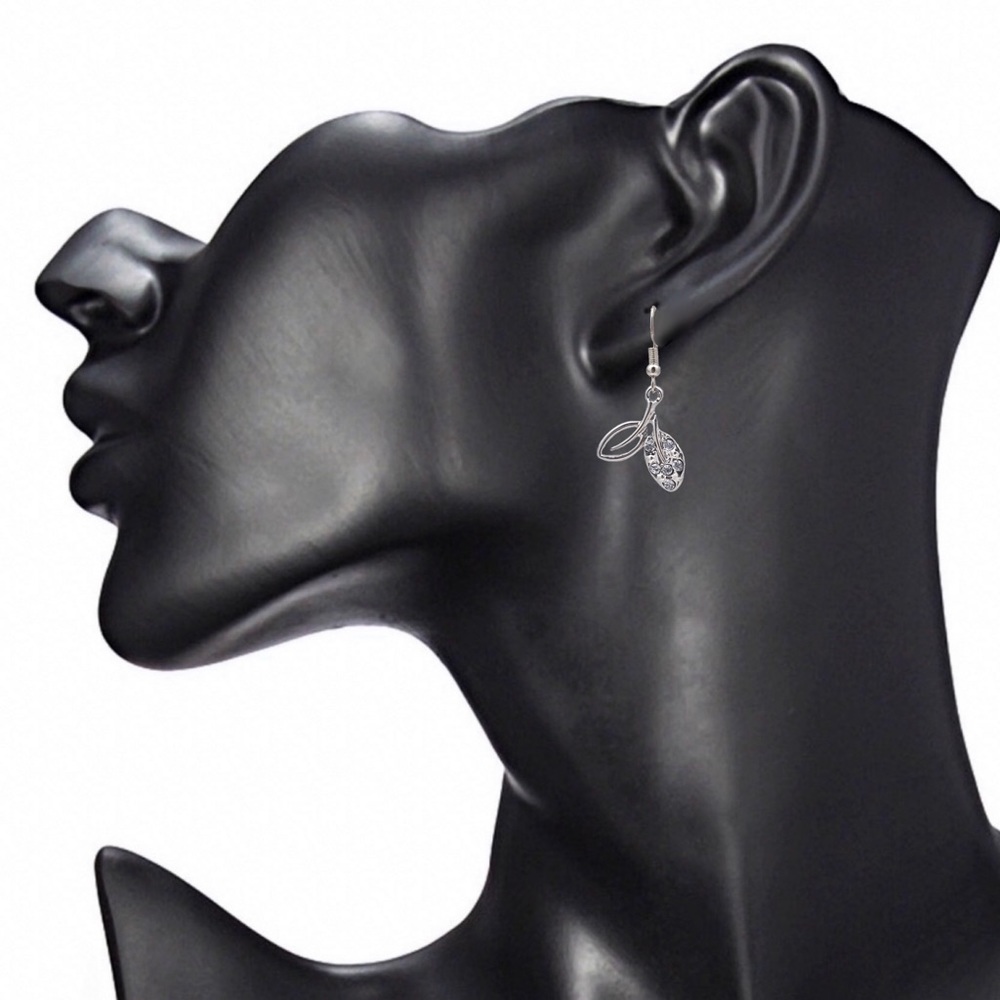 CLOSEOUT!  Silver Leaf CZ Dangle Earrings - Picture 4 of 6